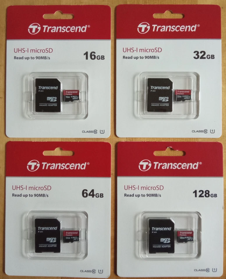 MicroSDHC MicroSDXC Speicherkarten von Transcend - zur Auswahl 16 GB bis 128 GB - Bild 1 von 1