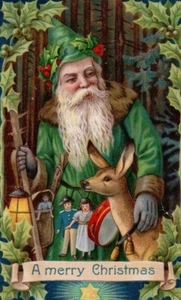 ZWEI 4x7 Vintage viktorianische deutsche Santa bringt Spielzeug Weihnachten Stoffblöcke - Bild 1 von 1