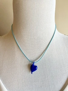 Artisan Blue Blown Glass Heart on Cord, adjustable - Picture 1 of 5