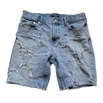 Pacsun Men 32" Slim Shorts Diamond Stash Distress Denim Vertical Stretch Holes - Image 1 of 4