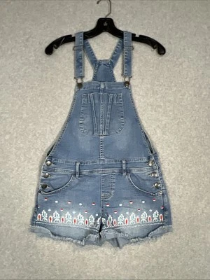 American Rag Embroidered Shortalls Denim Bib Overall Jean Shorts Size 1 - Image 1 of 4