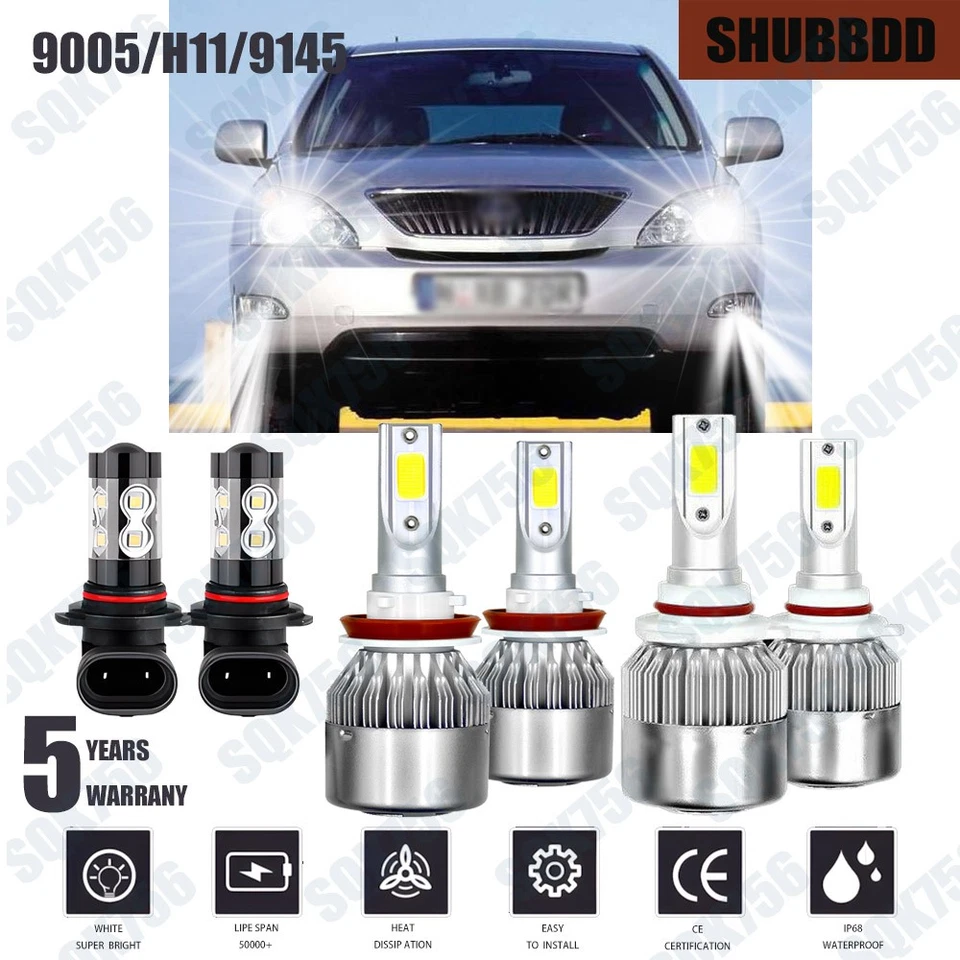6000K LED Headlight Fog 6X Bulbs Combo For Lexus RX330 2004-2006 RX350 2007-2009 - Image 1 of 4