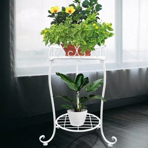 White Metal Plant Stand, 18.5 inch Tall 2 Tier Potted Holder Rack, Heavy Duty... - Picture 1 of 7
