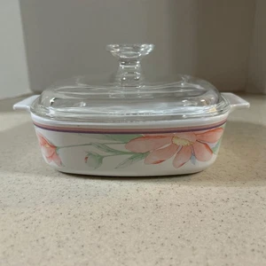 CORNING WARE A-1-B 1 LITER " PEONY " CASSEROLE DISH W/ CLEAR GLASS COVER - Picture 1 of 17