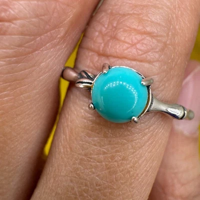 925 Sterling Silver Ring Turquoise 6mm Round Natural Gemstone Blue Jewelry - Image 1 of 4