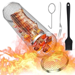 Rollbarer Grillkorb, rundes Edelstahl BBQ Grillgitter, Grillkörbe für... - Bild 1 von 7