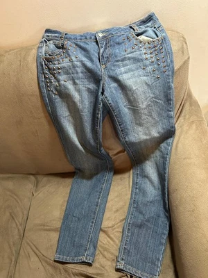 Y2K Hot Kiss Studded Low Rise Skinny Jeans Size 13 Stretch - Image 1 of 4