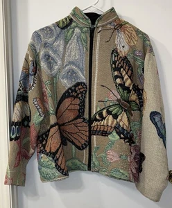 Vintage Maxson Tapestri Tapestry  Zip Up Jacket One Size Butterfly Butterflies - Picture 1 of 9