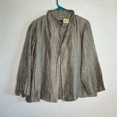 Eileen Fisher Champagne Silk Textured Groove Open Front Jacket Women Size Medium - Image 1 of 4
