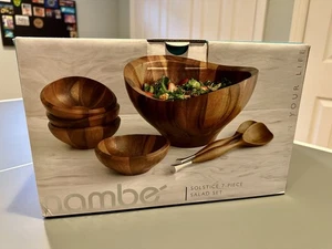 NAMBE Solstice 7 Piece Acacia Wood Salad Set - BRAND NEW IN BOX - Picture 1 of 4