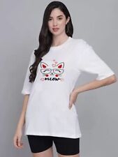 loose Fit 220 Gsm With Bio Wash 100%COTTON Women's Oversized White T-Shirt