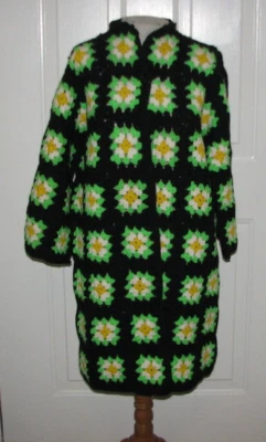 Vintage Granny Square Long Cardigan Sweater / Jacket - Floral - Crochet - Image 1 of 4