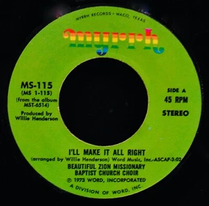 Beautiful Zion Missionary Baptist Church ✦ N Mint Black Gospel 45~MYRRH #MS-115 - Picture 1 of 2