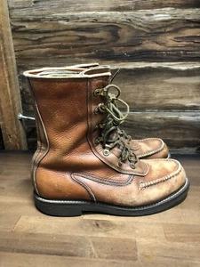 Vintage Leather Moc Toe Lace up Boots Size 7E Hunting - Picture 1 of 10