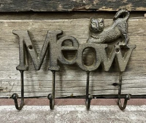 "Correa de hierro fundido de 3 ganchos con temática CAT MEOW / porta llaves, 6"" x 7""" - Imagen 1 de 1