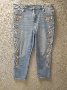 Chicos Jeans Womens Size 2.5 (Large/14) Blue Denim Embroidered So Slimming - Picture 1 of 6