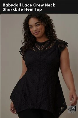Torrid Black Lace Career Gothic Romance Sharkbite Cap Sleeve Top Blouse SZ 3 - Image 1 of 4
