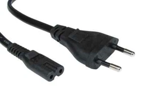 2M EURO 2 PIN PLUG TO IEC C7 FIGURE 8 TYPE BLACK CABLE, TV RADIO LAPTOP PS 2M - Picture 1 of 5