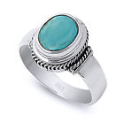 Fine Women 13Mm 925 Silver Simulated Turquoise Vintage Style Cocktail Ring Band