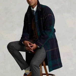 $2498 Polo Ralph Lauren Size 44R Tartan Plaid Topcoat Blackwatch Donegal Tweed - Picture 1 of 7