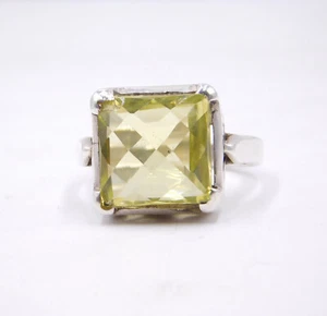 5.6 GM 925 Plata de Ley Natural Limón Cuarzo Corte Piedra Jali Anillo Tamaño 7" - Imagen 1 de 4
