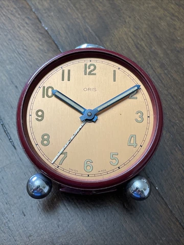 Vintage Oris Table Alarm Clock Copper Dial For Parts Or Repair Cover
