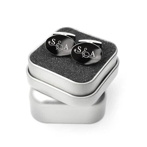 Engraved Ellipse Colour Silver Cufflinks With Gift Box Metal - Picture 1 of 10