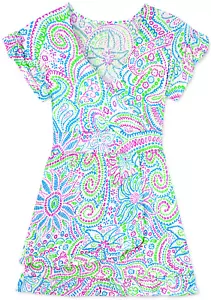 Women's Dress - Blue Green Printed Dress - Mini Dress - Large - Jersey Cotton - Picture 1 of 3