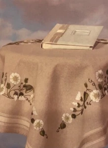 White Floral Stamped Tablecloth Embroidery Kit 32''x32'' - Picture 1 of 1