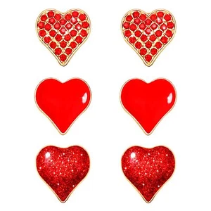3 Pairs ValentineOs Day Heart Stud Earrings for Women Glitter Rhinestone Heart E - Picture 1 of 7