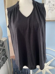 Knox Rose Tank Top Sleeveless Shirt Black Cotton Modal Pullover Ruffle Small S - Picture 1 of 6