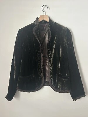 女式 Willi Smith 棕色拉丝绒荷叶边夹克 4 码 — 第 1/4 张图片