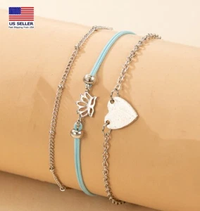 Moda Mujeres Joyería Retro Pulsera Loto Amor Corazón Cadena Dije Muñeca 1741 - Imagen 1 de 3