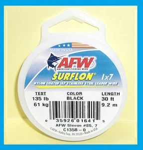 AFW SURFLON Negro Recubierto 1x7 Alambre de Acero Inoxidable 30' ¡NUEVO! ELIGE TU TALLA - Imagen 1 de 6