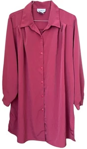 Sue Brett Collection Vintage Top Blouse Long Tunic Coral Button Front - Picture 1 of 6