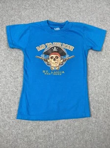 SHAMS Graphic Cotton Kids T Shirt Blue ST. LUCIA BAD TO THE BONE Sz 6 - Picture 1 of 6