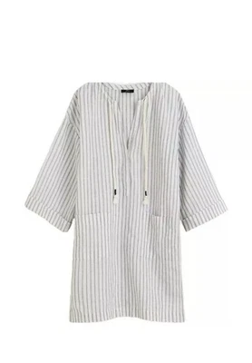 Vestido túnica J.CREW algodón lino cuello en V L blanco azul rayas costero nuevo con etiquetas Foto 1 de 4