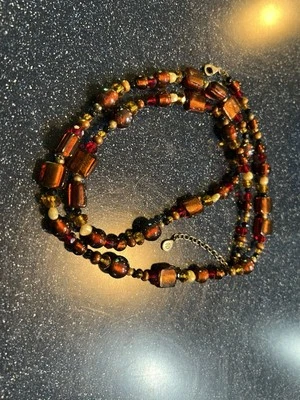Barse Long Necklace, Tigers Eye Semiprecious Stones, Freshwater Pearls, Glass - Image 1 of 4
