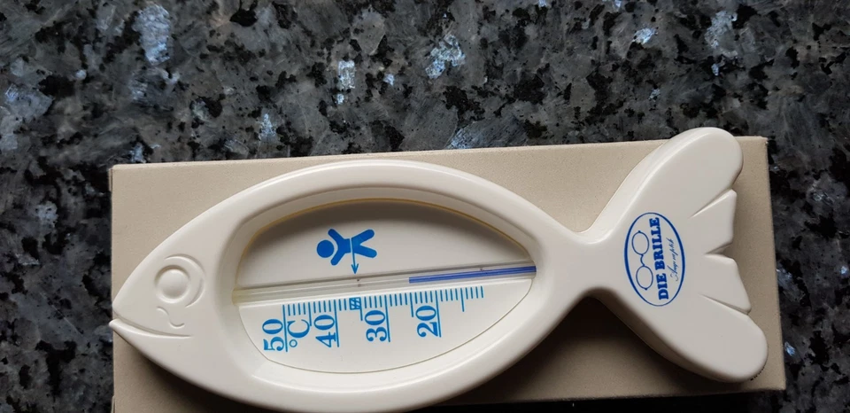 Badethermometer, Fischform, weiß, Werbeaufdruck, OVP, neu - Bild 1 von 1