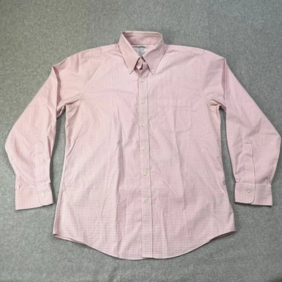 Brooks Brothers Regent Fit Button Up Shirt Mens 15 1/2-33 Pink Gingham Stretch - Image 1 of 4
