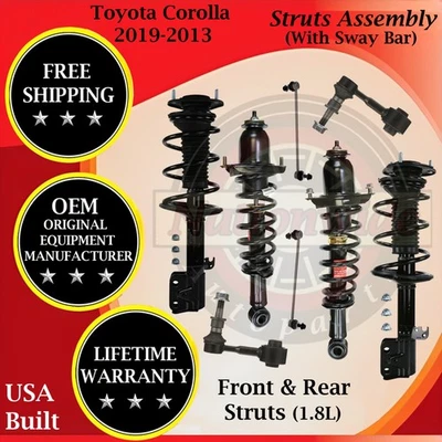 Puntales delanteros y traseros Monroe OEM y barra estabilizadora para Toyota Corolla 2009-2013 construido en EE. UU. Foto 1 de 4