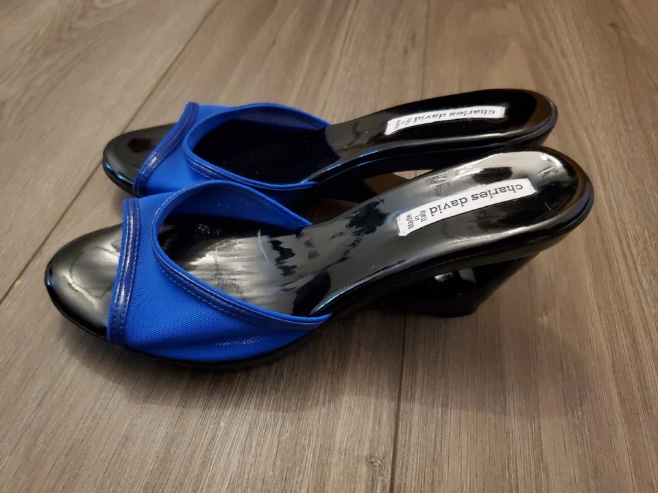 Charles David charol azul con malla superior/tacón de cuña 37 EE. UU. 6,5 Foto 1 de 4