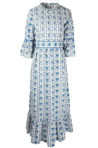 PINK CITY PRINTS BLUE COTTON MAXI DRESS LARGE - Picture 1 of 4