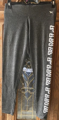 Victoria's Secret PINK Yoga leggings SZ M Beaded Sequin Logo Stripe EUC Y2K Gray - Image 1 of 4