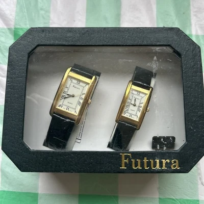 Futura Him And Hers Gold Tone Black Band Quartz Watches - Image 1 of 4