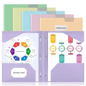 6 Pack Plastic Folders with Pockets and Prongs, 3 Prong Folders with Pockets ... - Picture 1 of 7