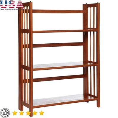 Folding Stackable Bookcase 3 Shelf Solid Wood Storage Organizer Durable Portable - Image 1 of 4