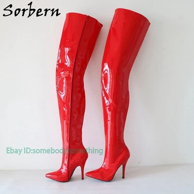 12Cm Red Fetish Boots Women Pointed Toe Thick Hard Shaft Unisex Drag Queen Boots - Image 1 of 4