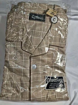 Pijama de franela vintage para hombre talla L/XL 60s/70s beige blanco revestido NOS TOWNSLEY Foto 1 de 4