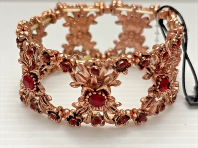 Pulsera Bijoux Terner Estrás Rojo Tono Dorado Talla Única Elastizada Nueva con Etiquetas Foto 1 de 4